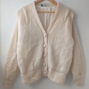 Vintage Mohair Slouchy Cream Knit Cardigan